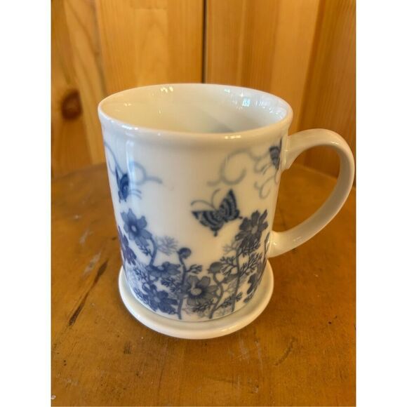 Vintage Windward Training Co Japan Blue & White Floral Coffee Cup Mug W/Cover Li - Picture 3 of 10